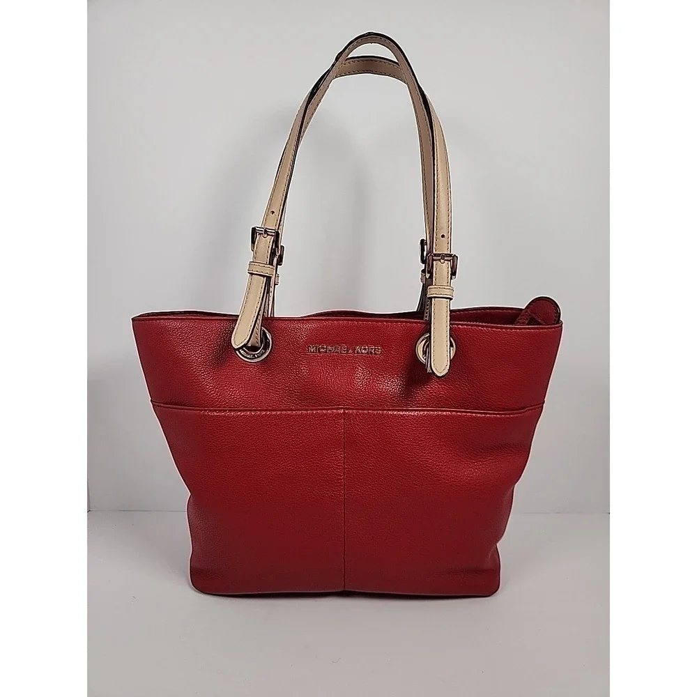 Michael Kors Bedford Large Pocket Tote Bag Flame Red Pebbled Leather 30H4GBFT6L